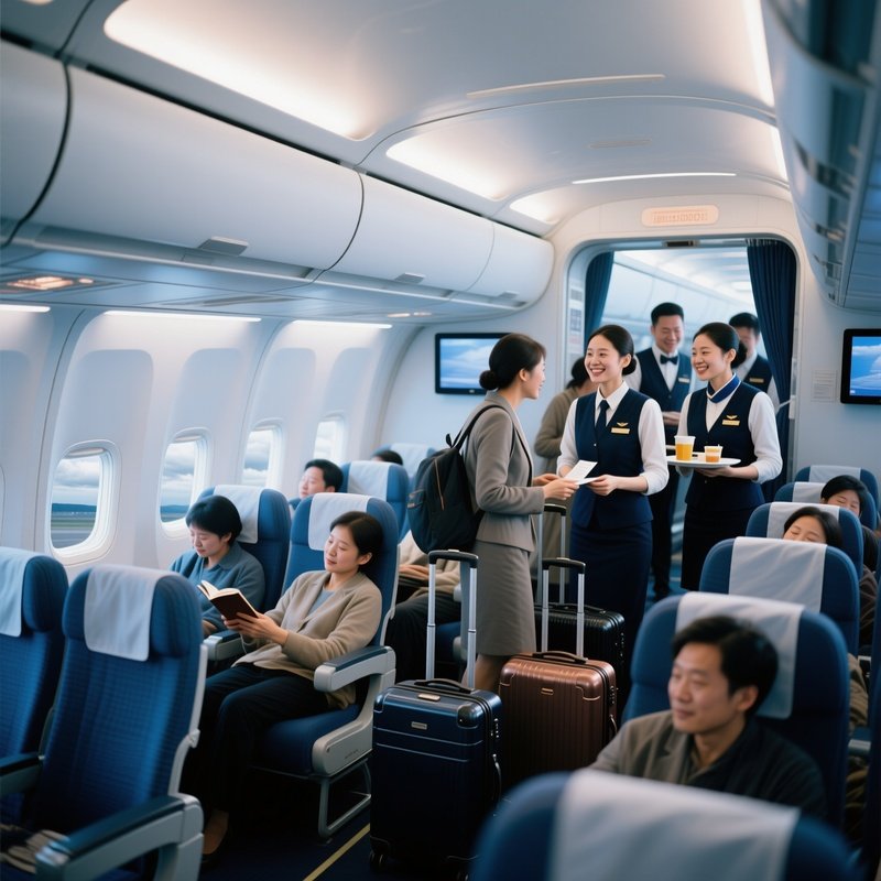 In Flight And Boarding Airplane Interior