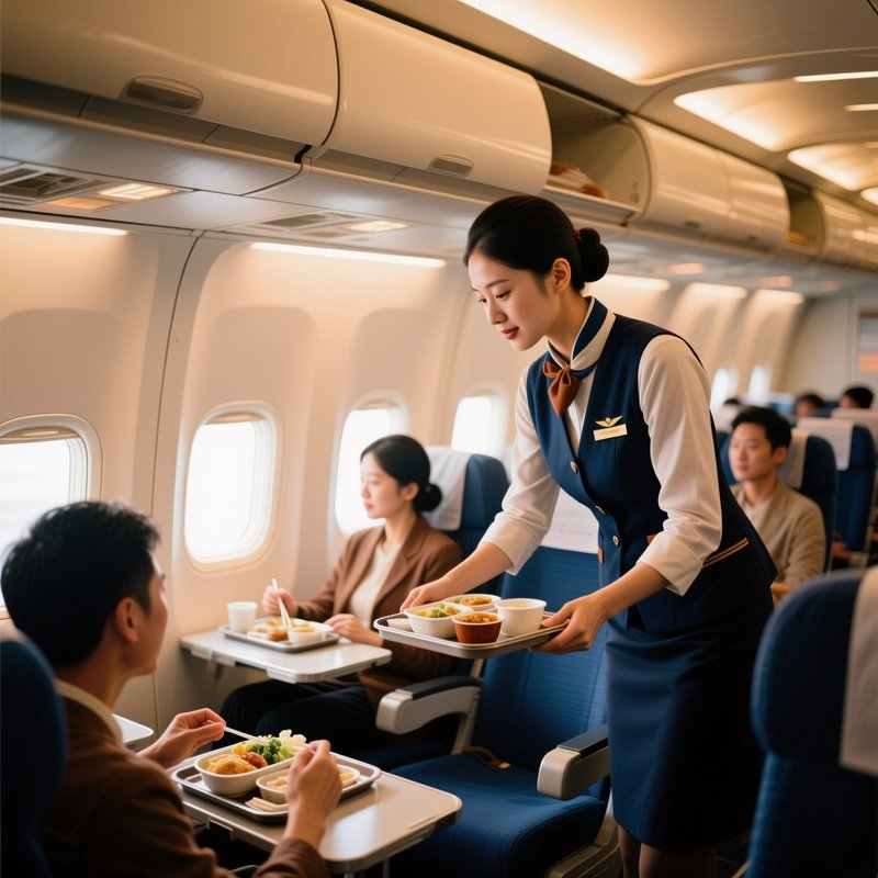 In Flight Crew Serving Dinner