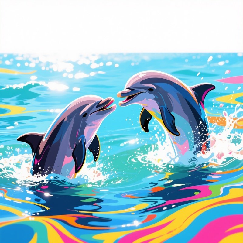 In The Bright Light Of Noon, Dolphins Playfully Interact With Each Other, Their Playful Antics And