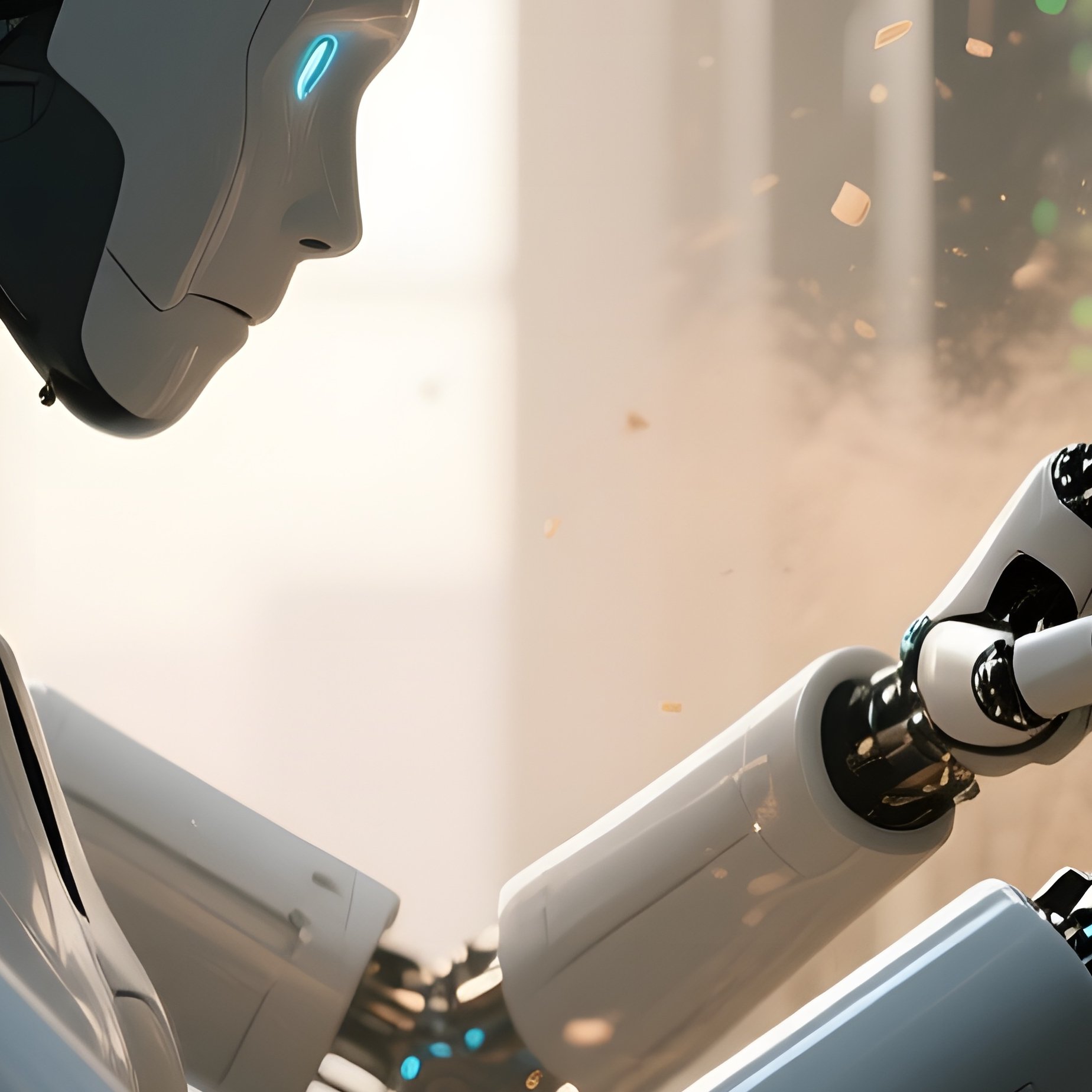 In The Early Morning Light Filtering Through High Windows, A Humanoid Robot With Advanced - Full Resolution Quality Preview