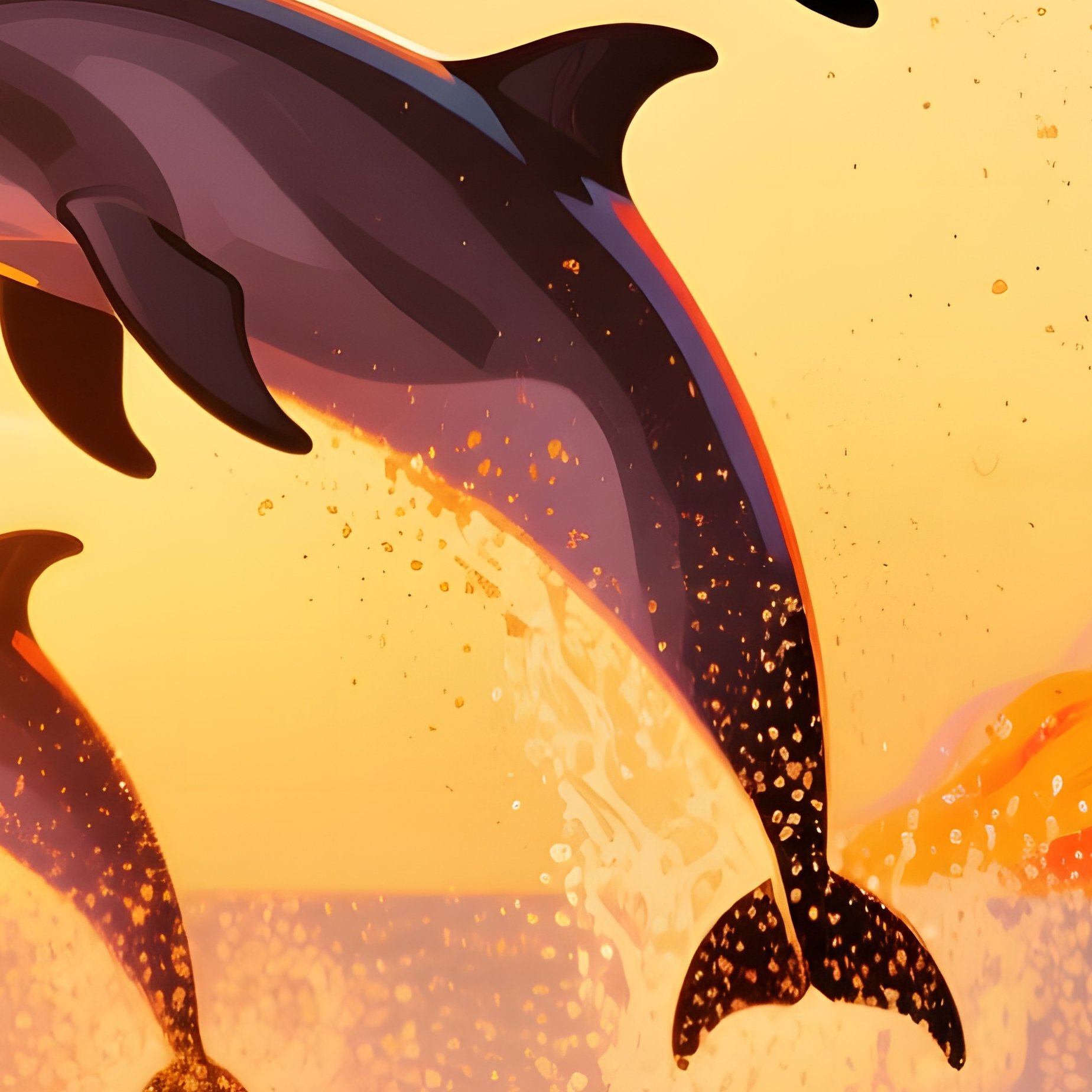 In The Golden Light Of Early Evening, Dolphins Leap From The Ocean, Their Forms And The Surrounding - Full Resolution Quality Preview