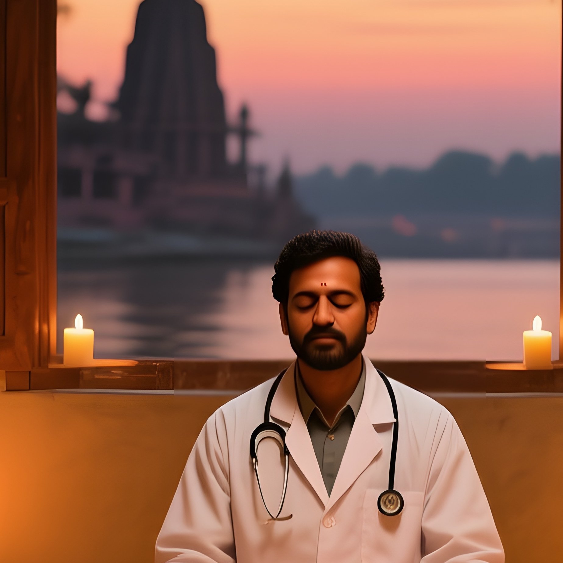 Indian Doctor Meditation Room Varanasi Dusk - Full Resolution Quality Preview