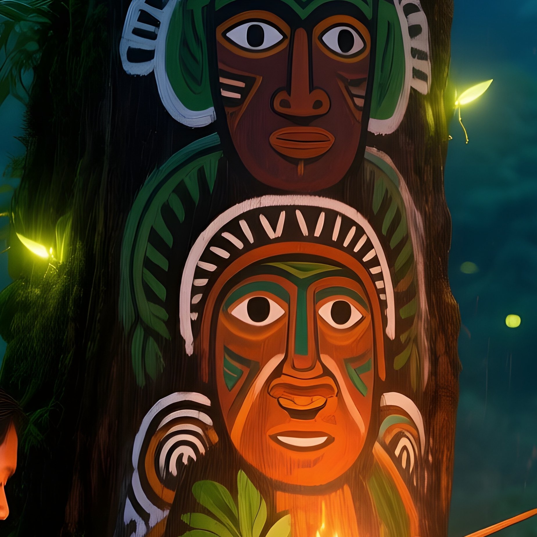 Indigenous Painters Tropical Rainforest Clearing Twilight - Full Resolution Quality Preview