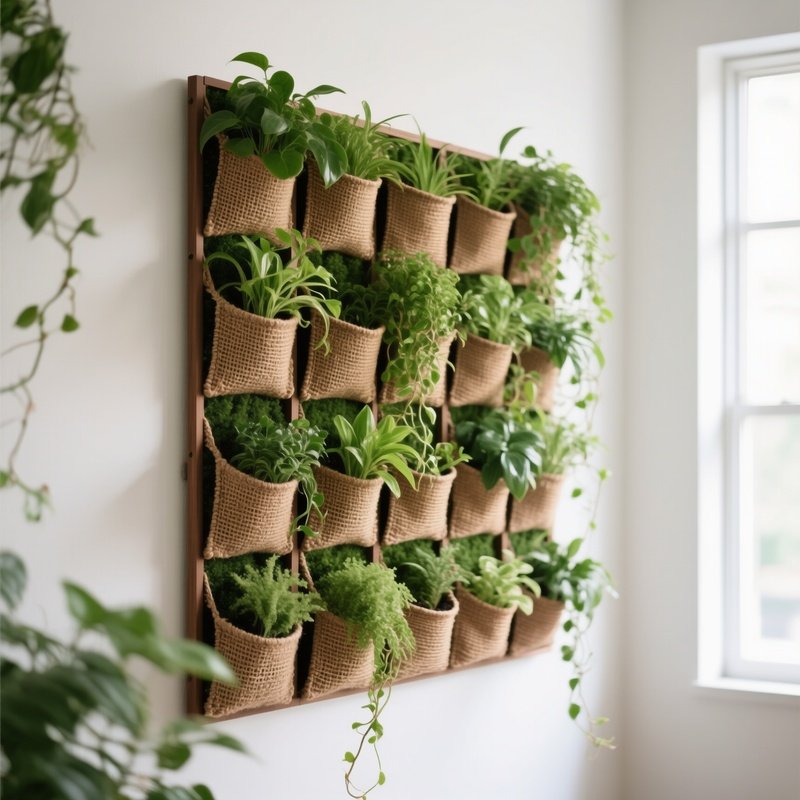 Indoor Vertical Garden Wall With Pockets For Living Plants
