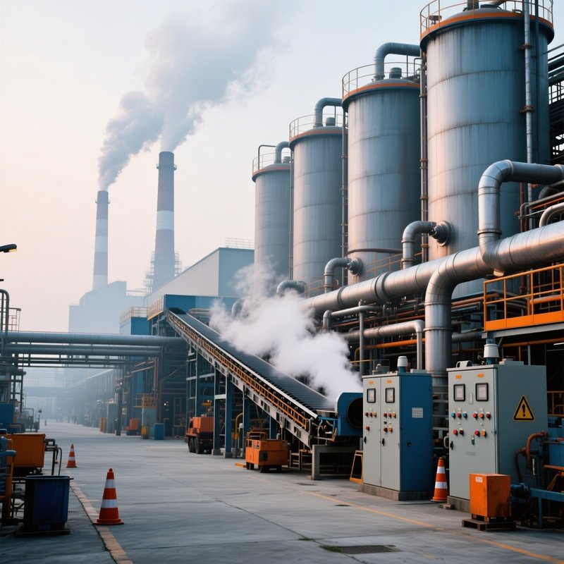 Industrial Chemical Plant With Pipes And Tanks