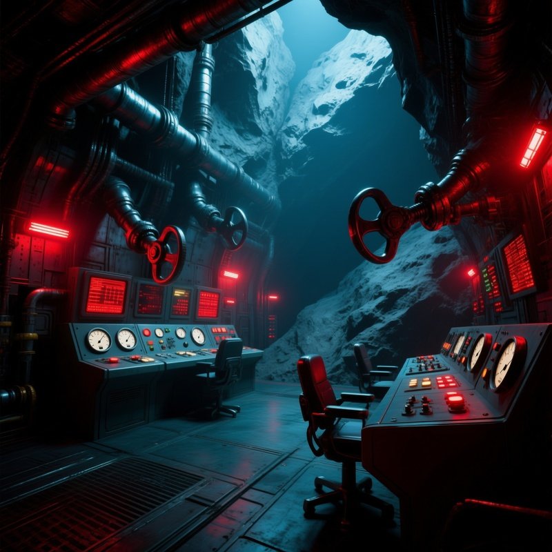 Industrial Control Room In Asteroid Core