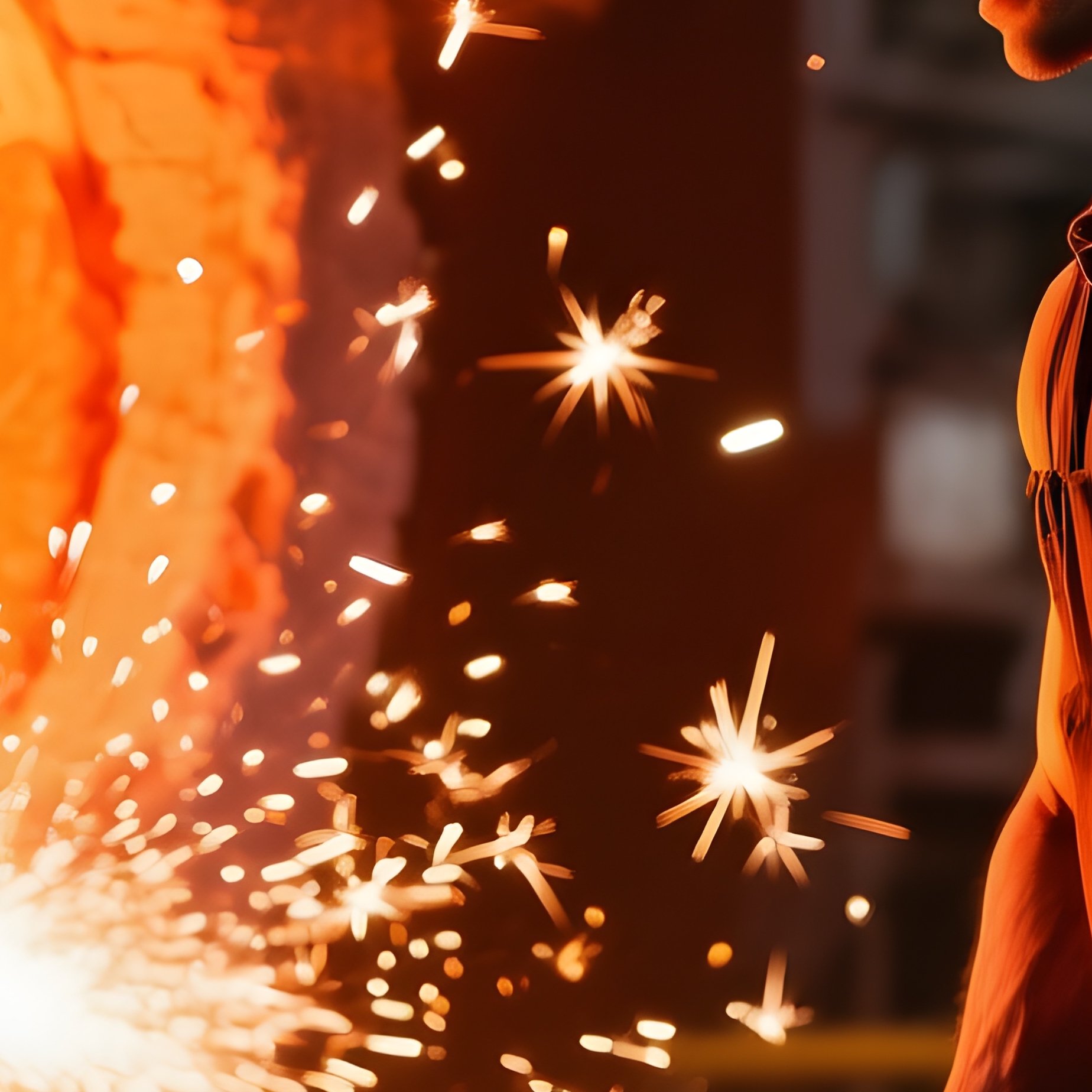 Industrial Furnace With Muscular Worker And Sparks - Full Resolution Quality Preview
