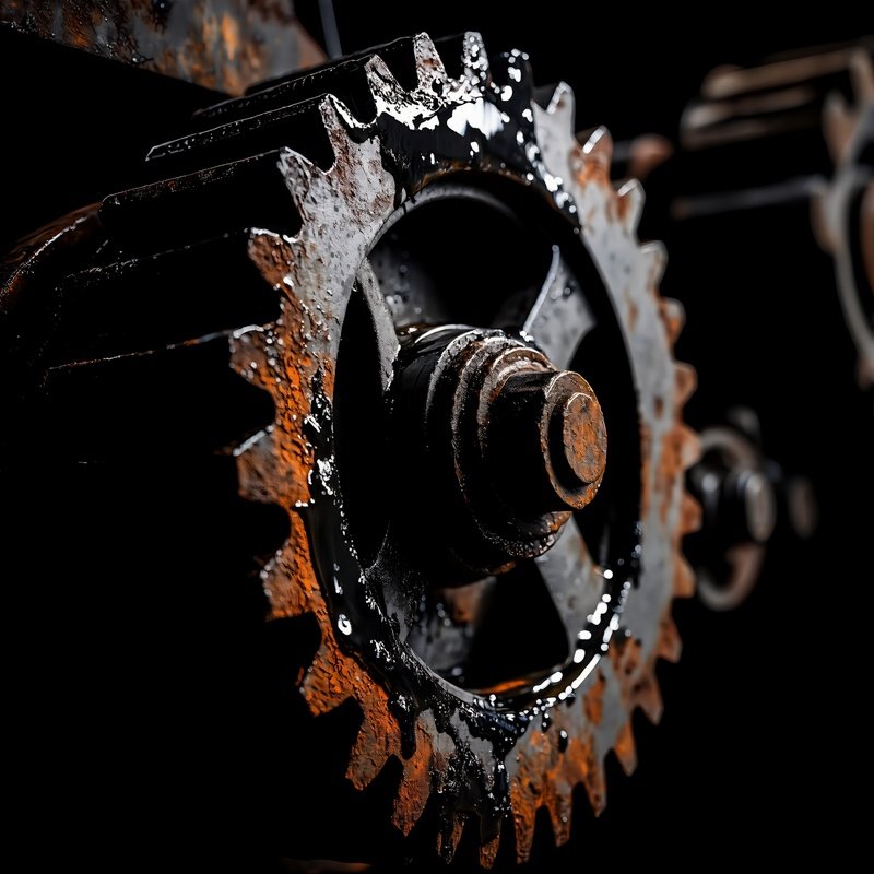 Industrial Gear And Oil Splatter