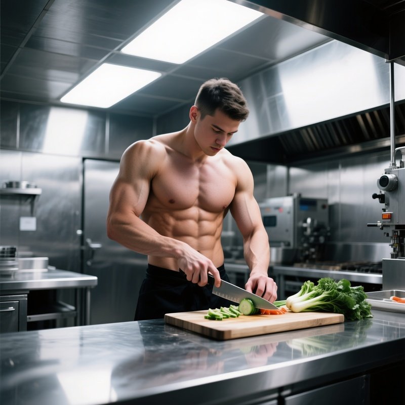 Industrial Kitchen Nude Chef