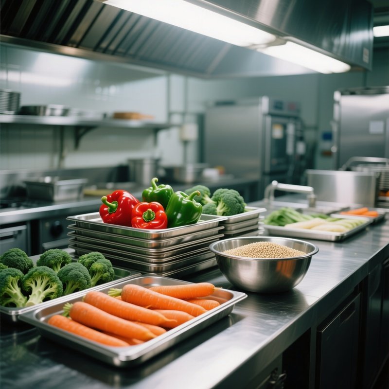 Industrial Kitchen Prep Station Early Morning