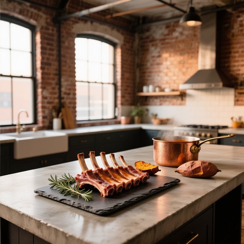 Industrial Loft Kitchen With Exposed Brick And Morning Light
