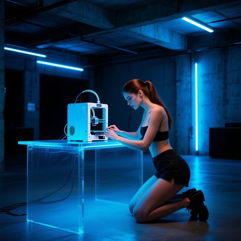 Industrial Loft Neon Blue 3D Printer Repair