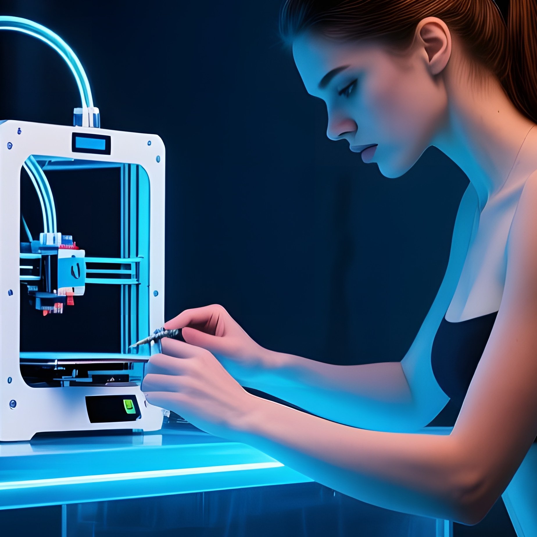Industrial Loft Neon Blue 3D Printer Repair - Full Resolution Quality Preview