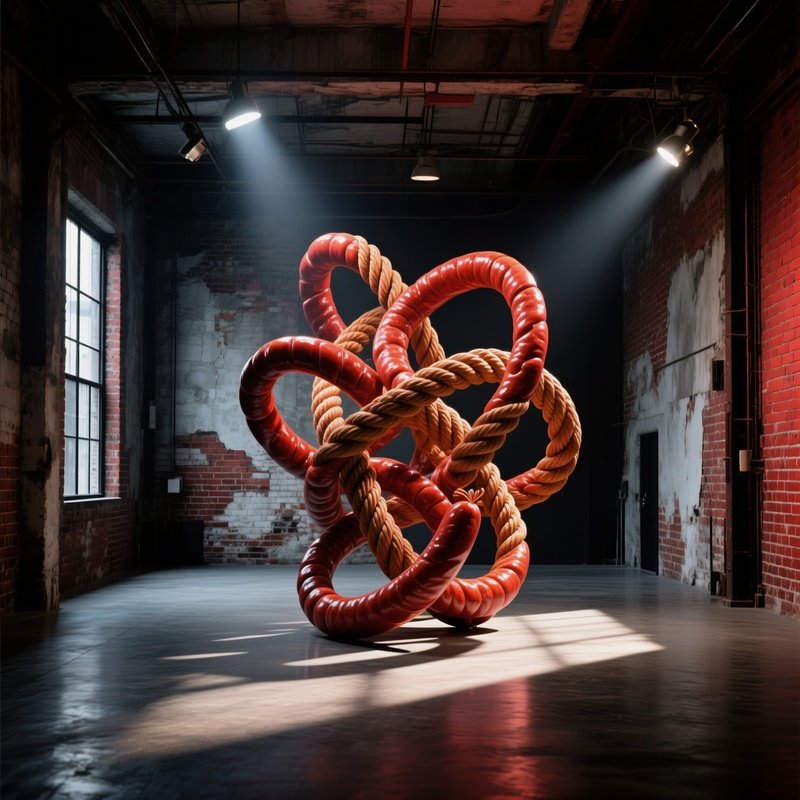 Industrial Loft With Exposed Brick Walls And Abstract Sausage Sculpture