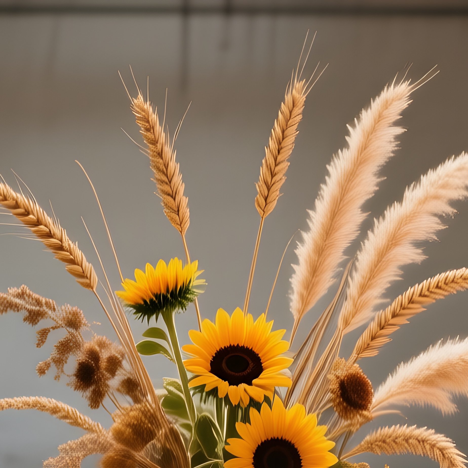 Industrial Loft With Reclaimed Wood Table And Dried Floral Arrangement - Full Resolution Quality Preview