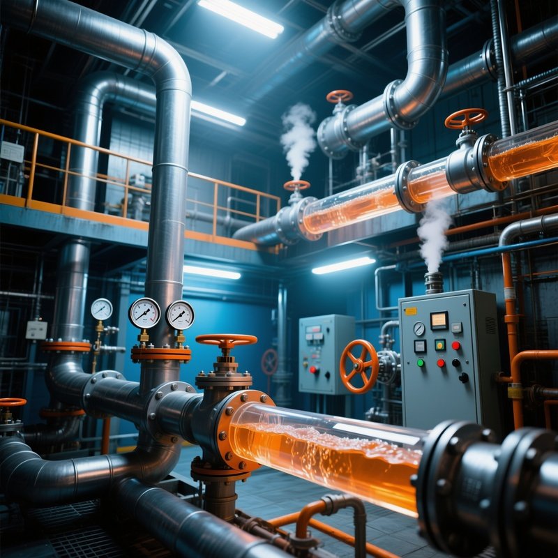 Industrial Piping System With Liquid Flow