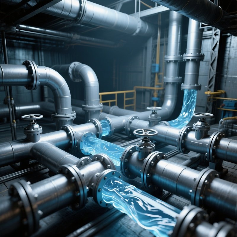 Industrial Piping System With Liquid Flow