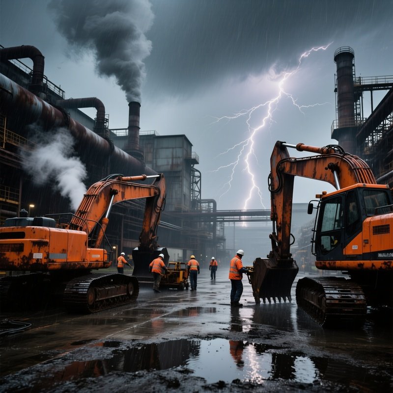 Industrial Plant With Workers And Weather