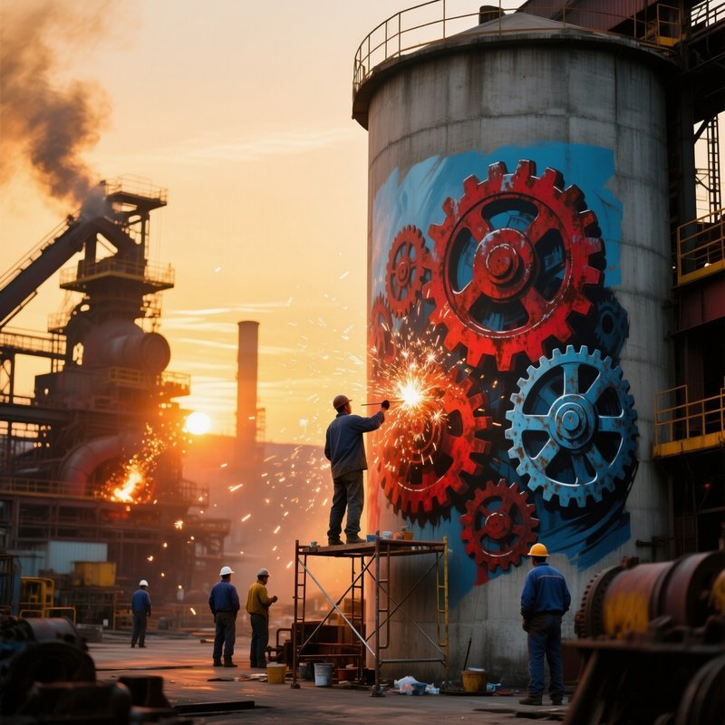 Industrial Steel Mill Golden Hour Artists Fresco