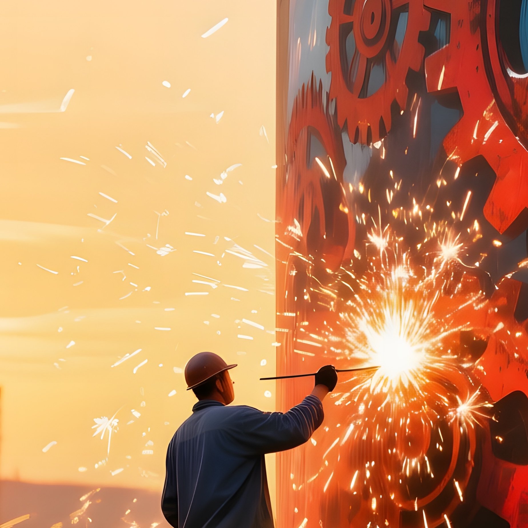Industrial Steel Mill Golden Hour Artists Fresco - Full Resolution Quality Preview