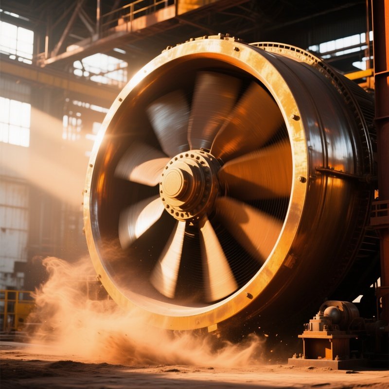 Industrial Ventilation Fan Backlit By Sunlight Dust