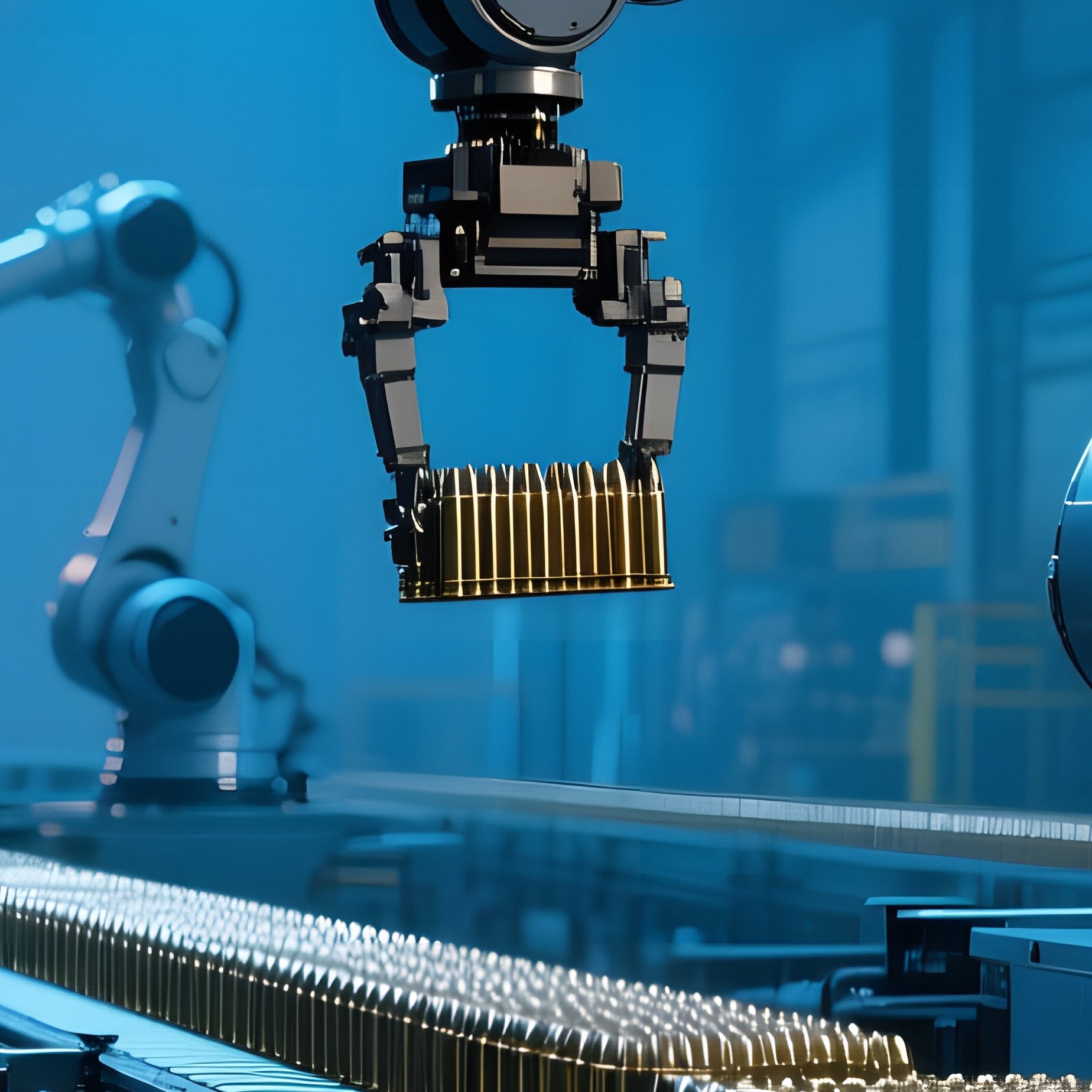 Industrial Warehouse At Twilight Conveyor Belts Metallic Cartridges - Full Resolution Quality Preview