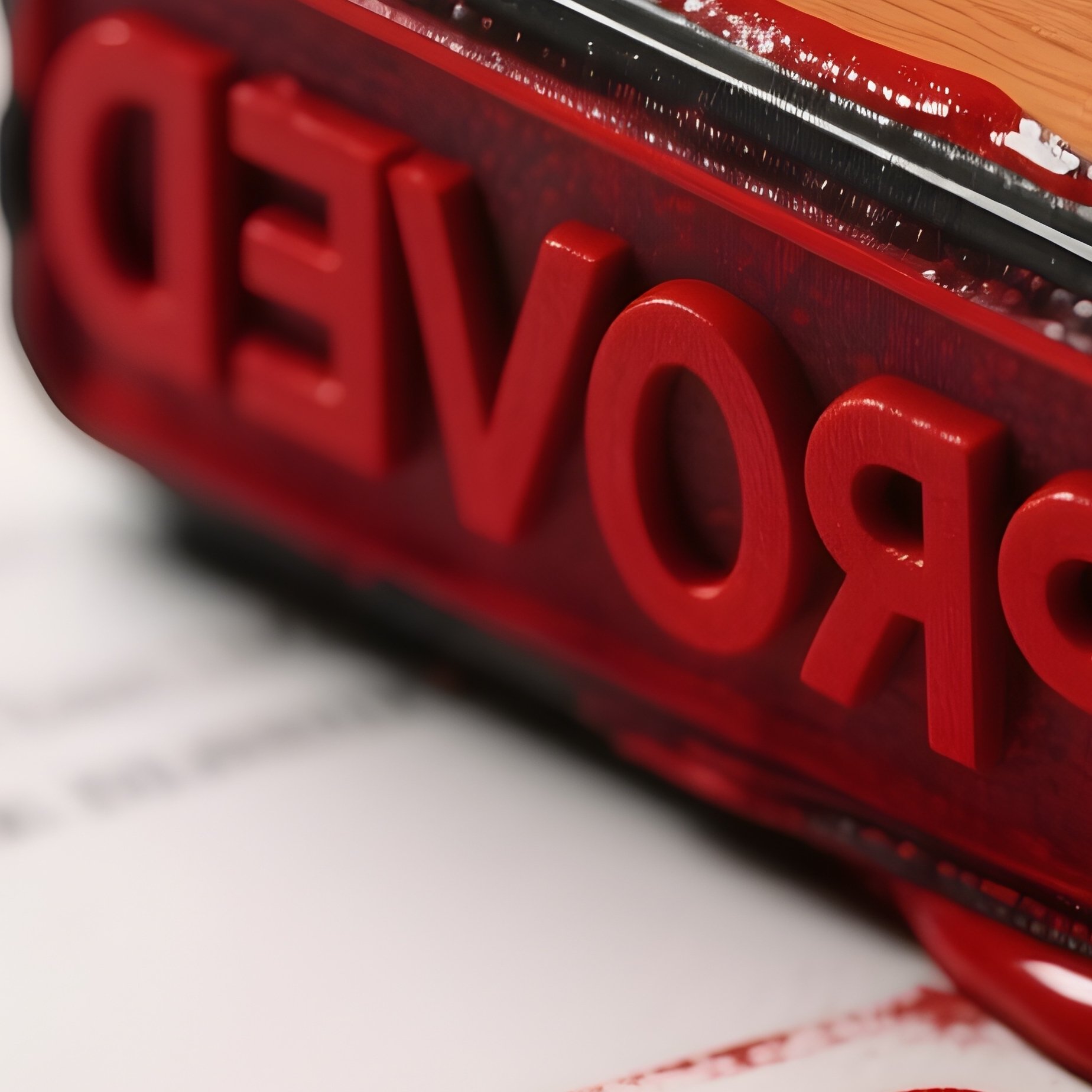 Ink Stamp: A Red Rubber Stamp Pressing The Word "Approved" Onto A Document, Capturing The Moment Of Impact And Ink Transfer. - Full Resolution Quality Preview