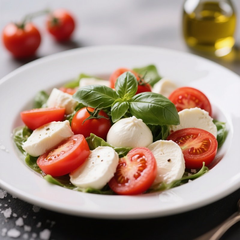 Insalata Caprese With Fresh Tomatoes, Mozzarella Di Bufala, Basil, Olive Oil, And Salt