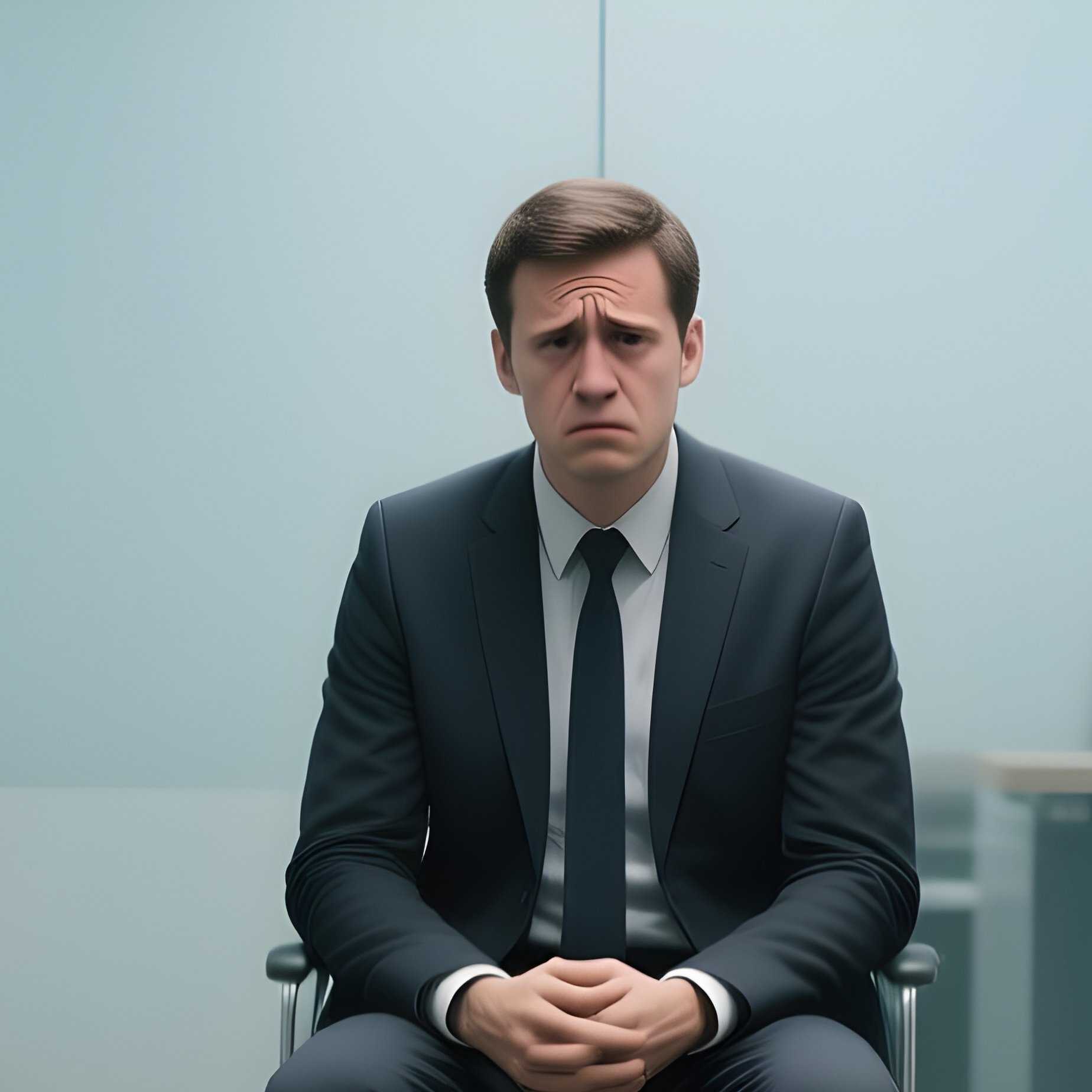 Interview: A Nervous Candidate Sitting Across From Two Stern Interviewers In A Small, Glass Walled Office Room. - Full Resolution Quality Preview