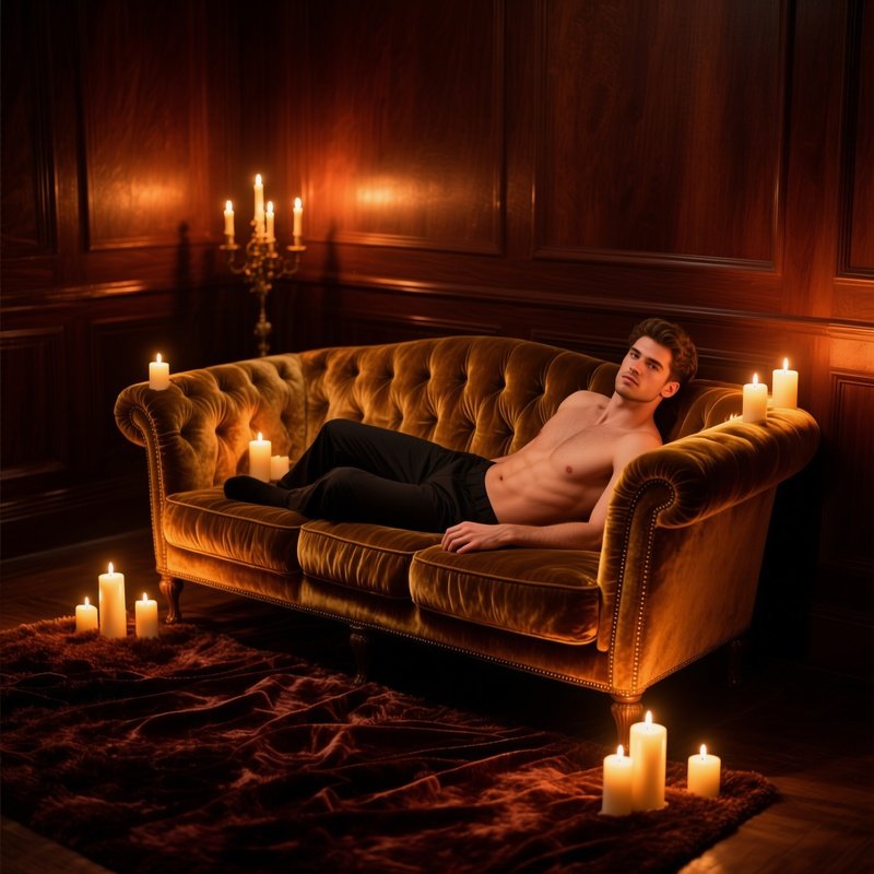 Intimate Candlelit Bedroom Male Figure