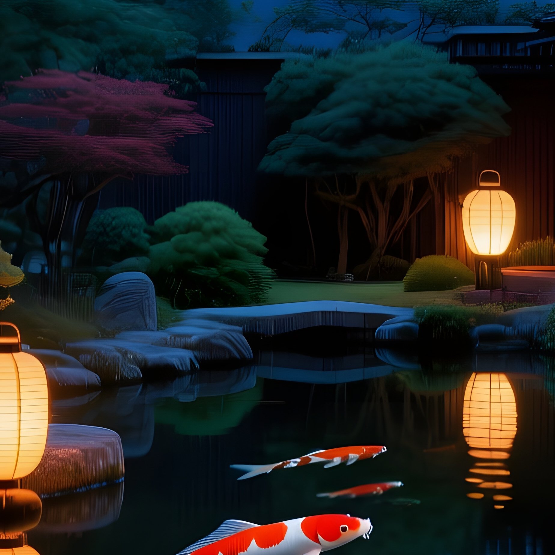 Intimate Ryokan Moonlit Garden - Full Resolution Quality Preview