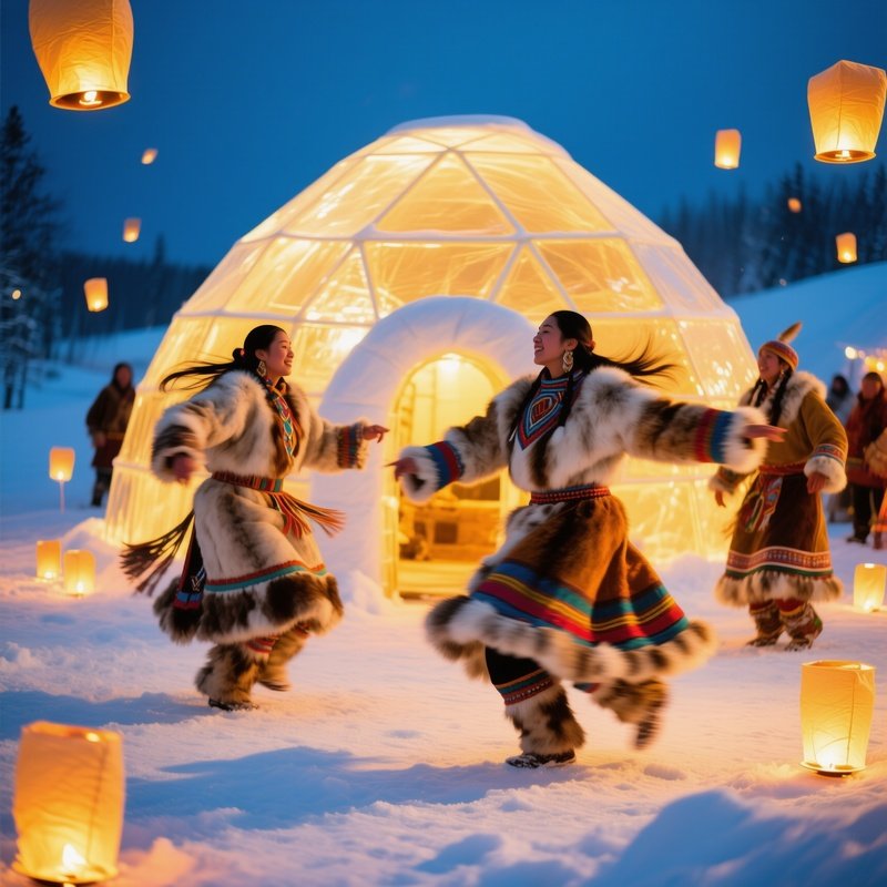 Inuit Dancers Igloo Lanterns Snow