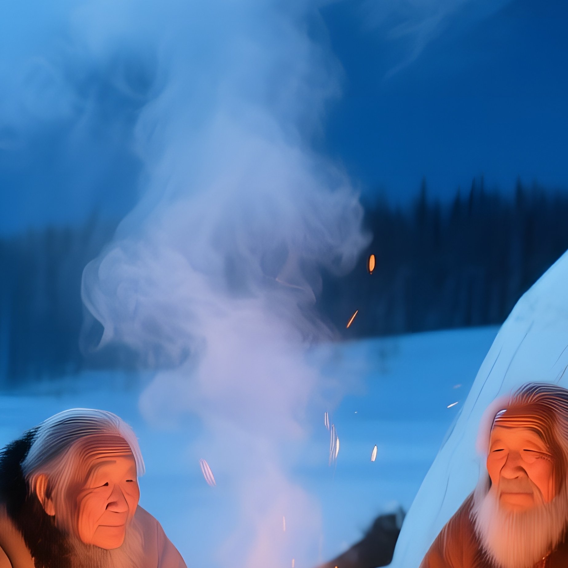 Inuit Elders Around Fire Igloo - Full Resolution Quality Preview
