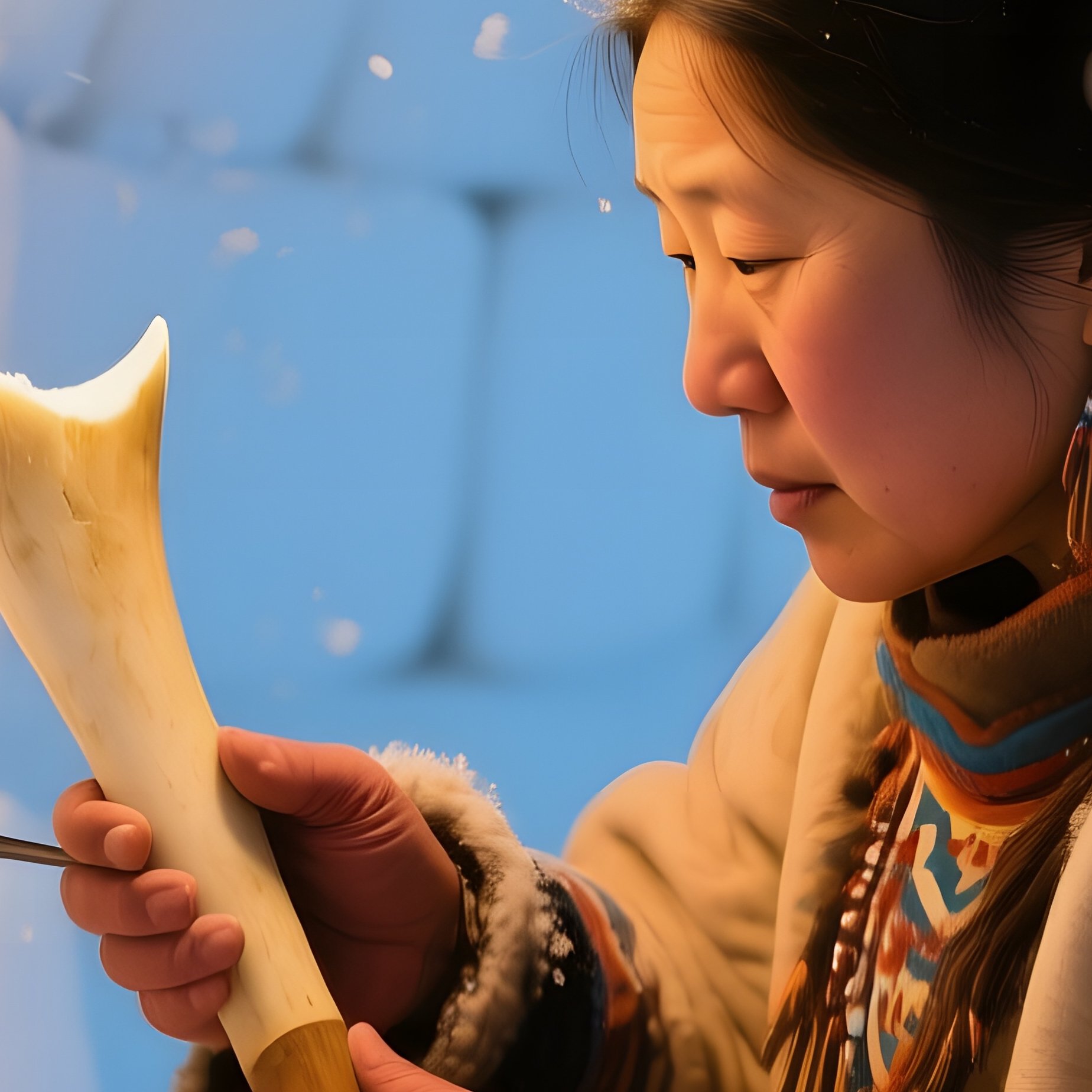 Inuit Woman Carving Igloo Entrance - Full Resolution Quality Preview