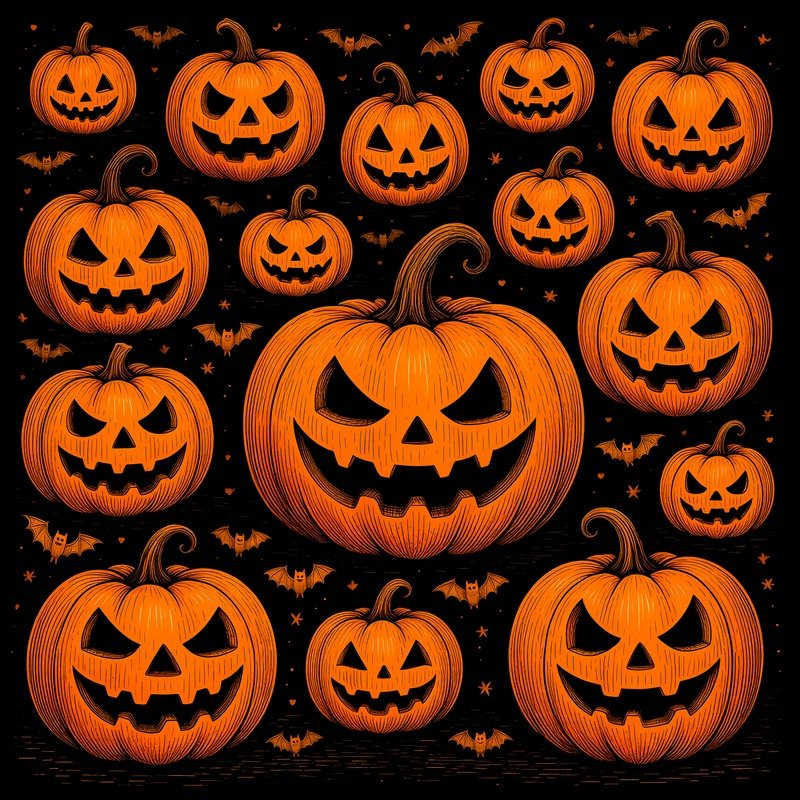 Jack O Lanterns And Bats Halloween Pumpkins