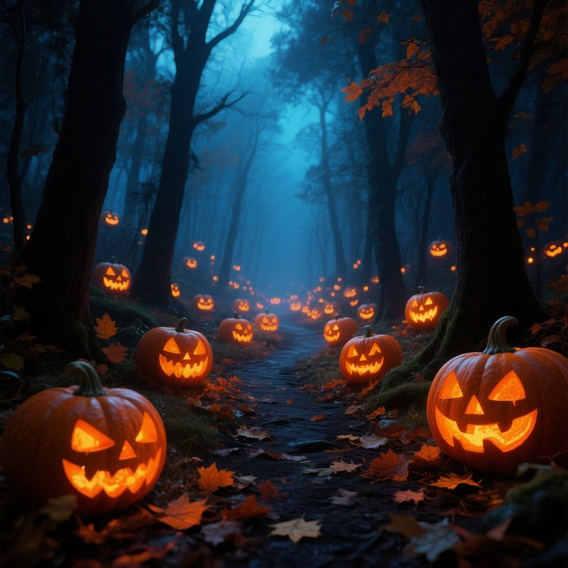 Jack O Lanterns In A Forest Halloween Pumpkin