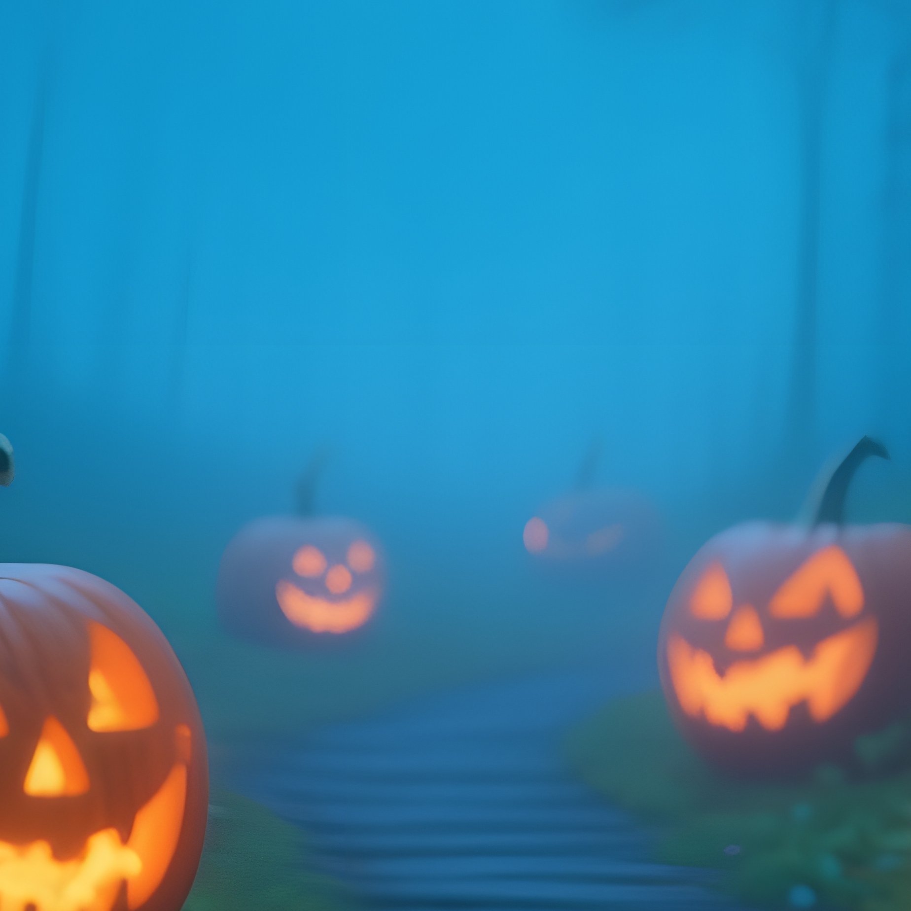 Jack O Lanterns On A Wooden Path Halloween Pumpkin - Full Resolution Quality Preview