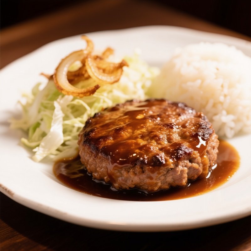 Japanese Hamburger Steak Ground Beef Patty Rich Sauce