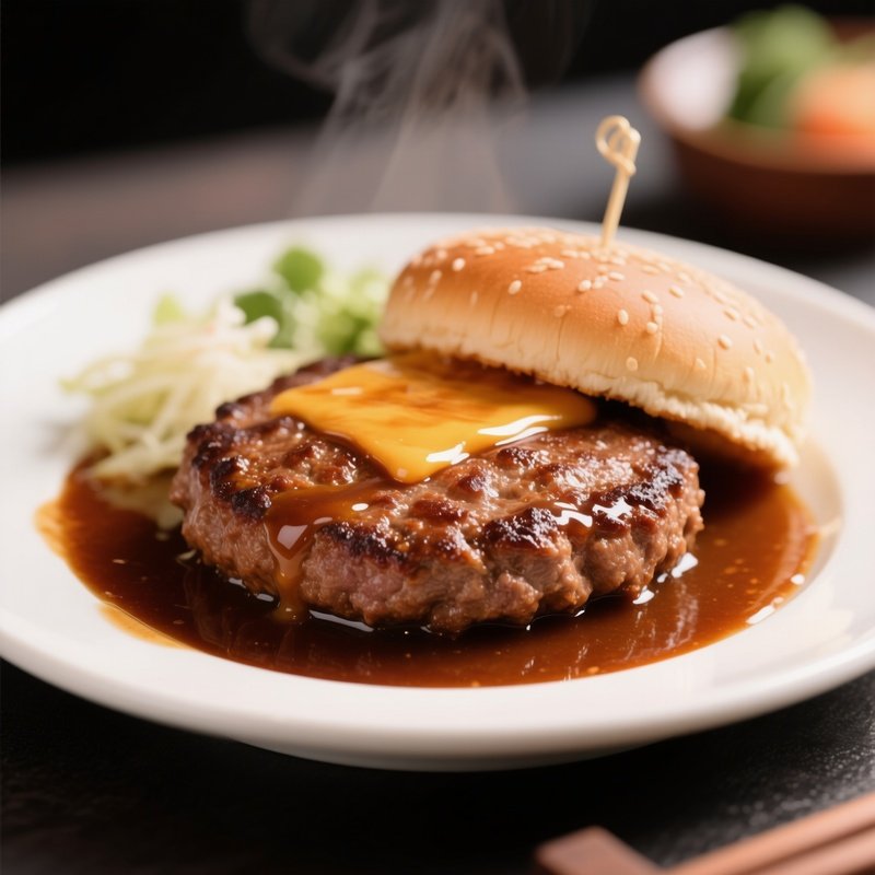 Japanese Hamburger Steak With Ground Beef Patty In Rich Sauce