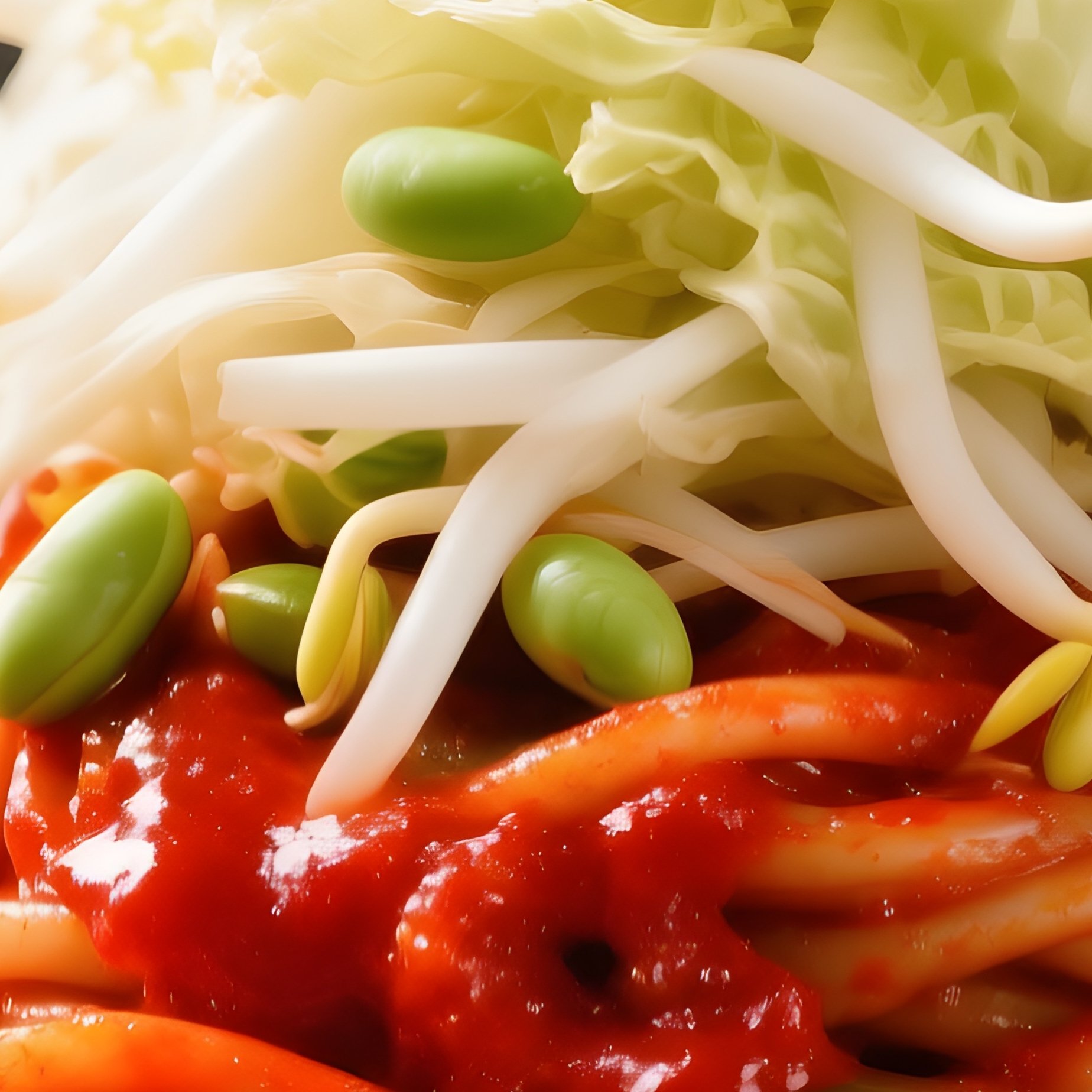Jjolmyeon Chewy Noodles Spicy Sauce Cabbage Bean Sprouts - Full Resolution Quality Preview
