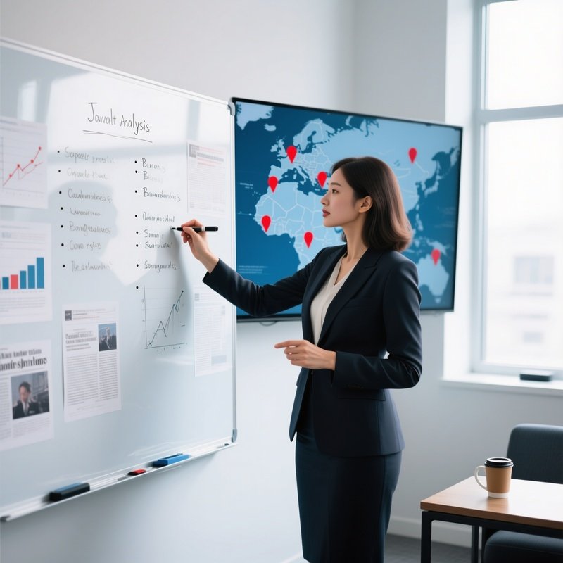 Journalist Writing News Analysis On Whiteboard
