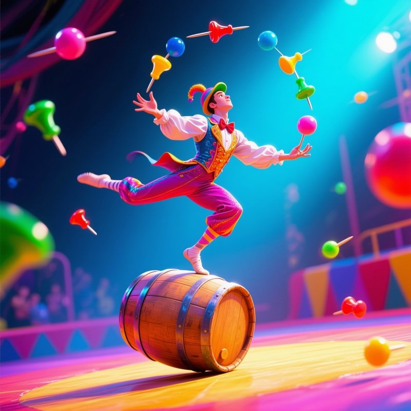 Juggler Balancing On Barrel Tossing Pins Digital Art