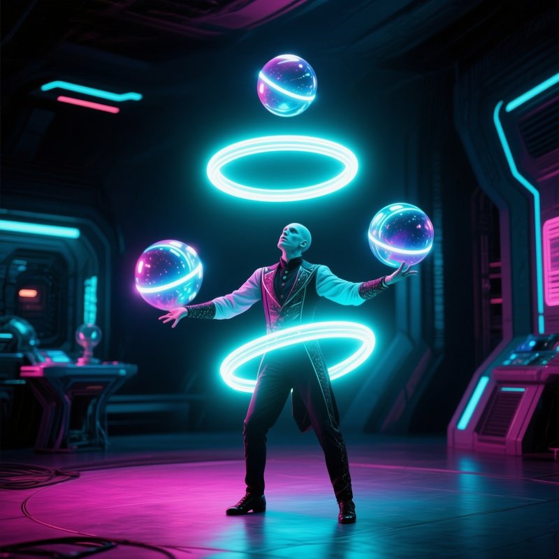 Juggler Glowing Rings Trails Sci Fi