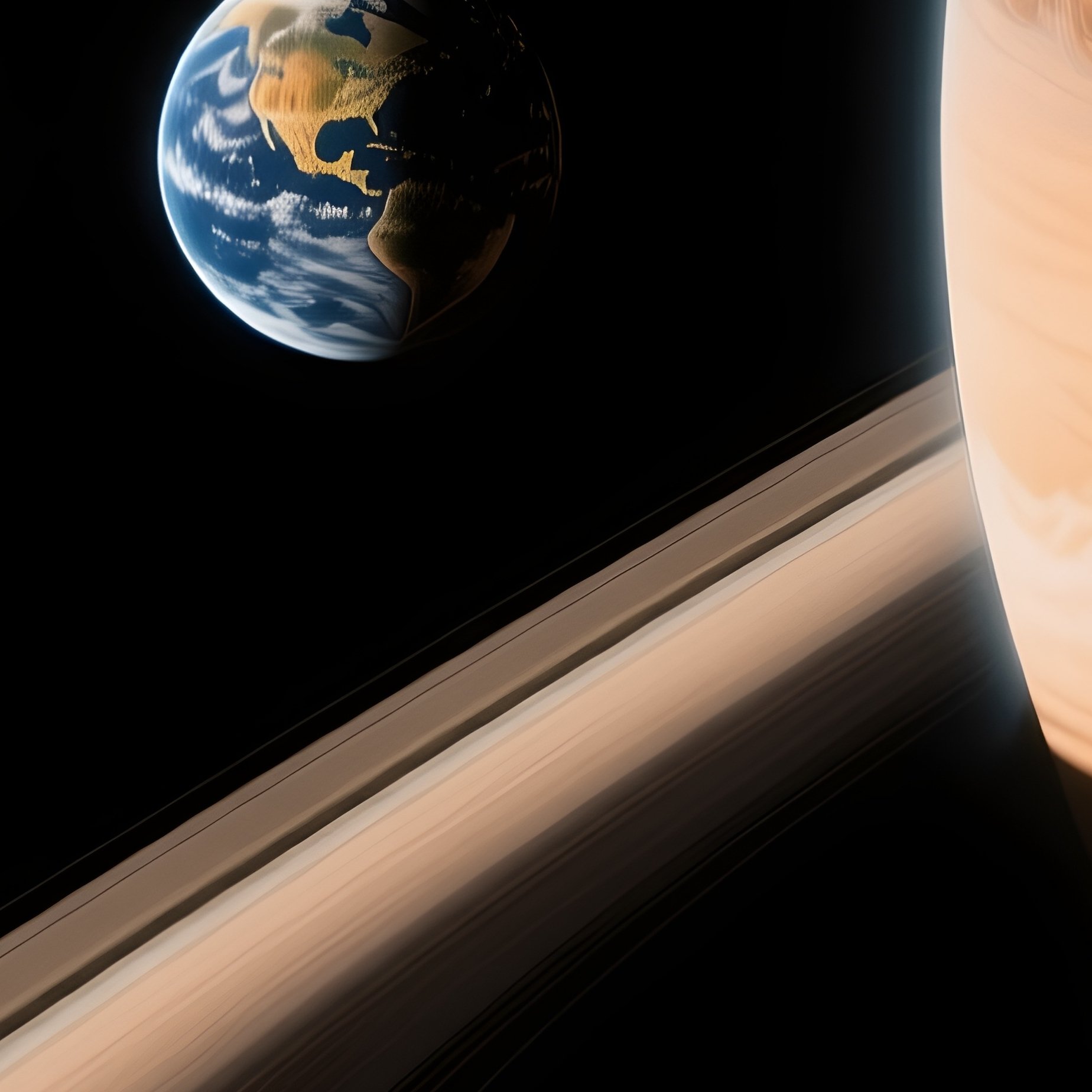 Jupiter Shadow Over Rings And Glowing Moons Surrealism - Full Resolution Quality Preview