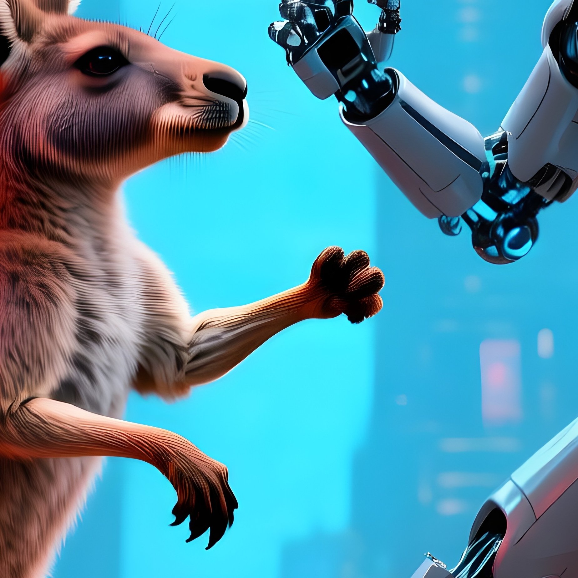 Kangaroo Boxing Robot In Cyberpunk Setting - Full Resolution Quality Preview