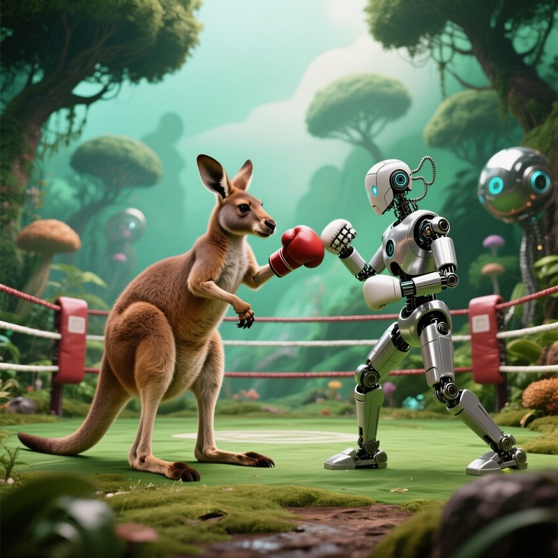 Kangaroo Boxing Robot In Surreal Scene
