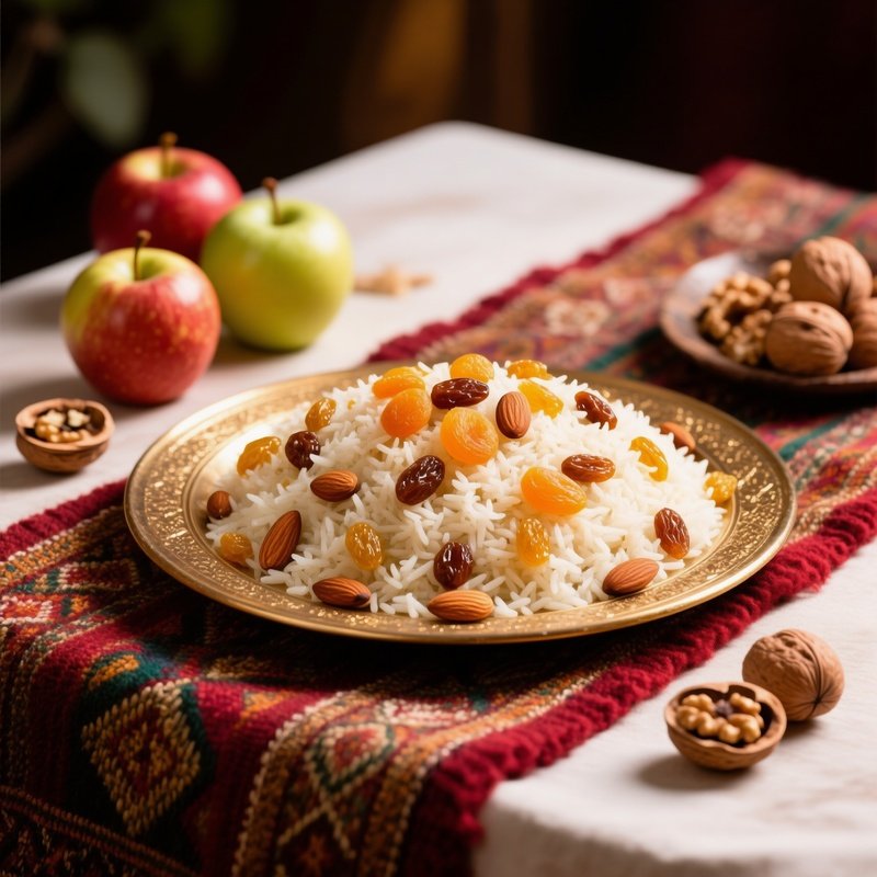 Kashmiri Pulao With Kashmiri Wool Shawl And Apples