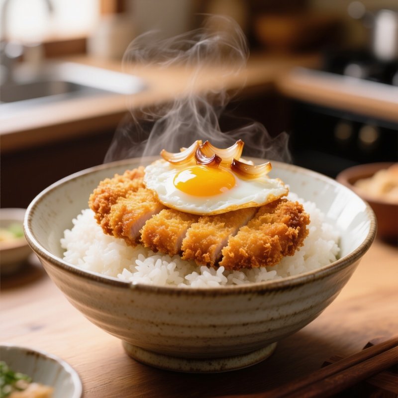 Katsudon Breaded Pork Cutlet Simmered With Egg And Onion Over Rice