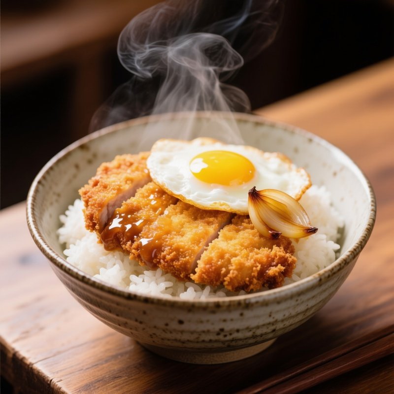 Katsudon Breaded Pork Cutlet Simmered With Egg And Onion Over Rice
