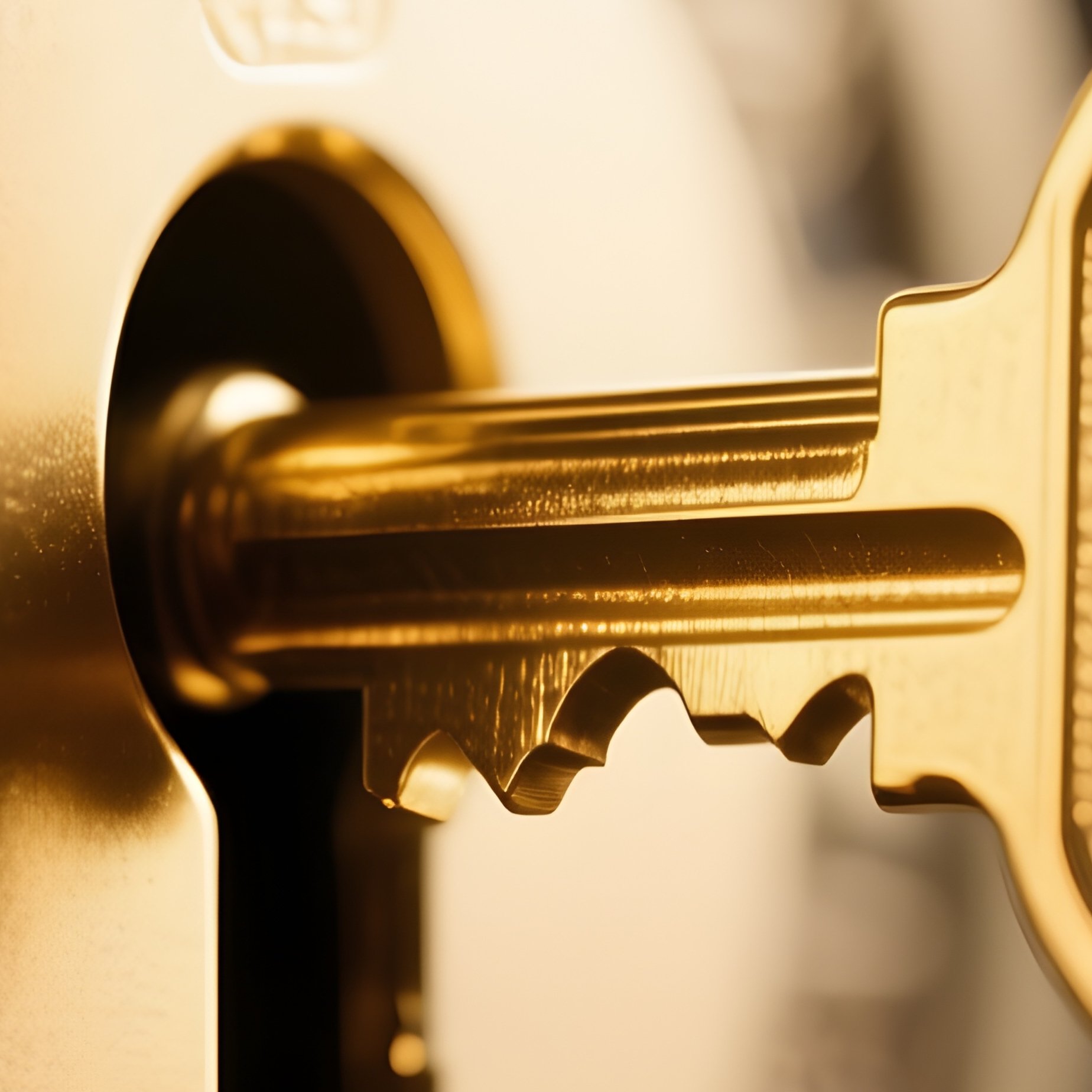 Key In Lock: A Macro Shot Of A Golden Key Turning In An Intricate Lock Mechanism, With Light Spilling Through The Keyhole, Representing Unlocking Potential. - Full Resolution Quality Preview